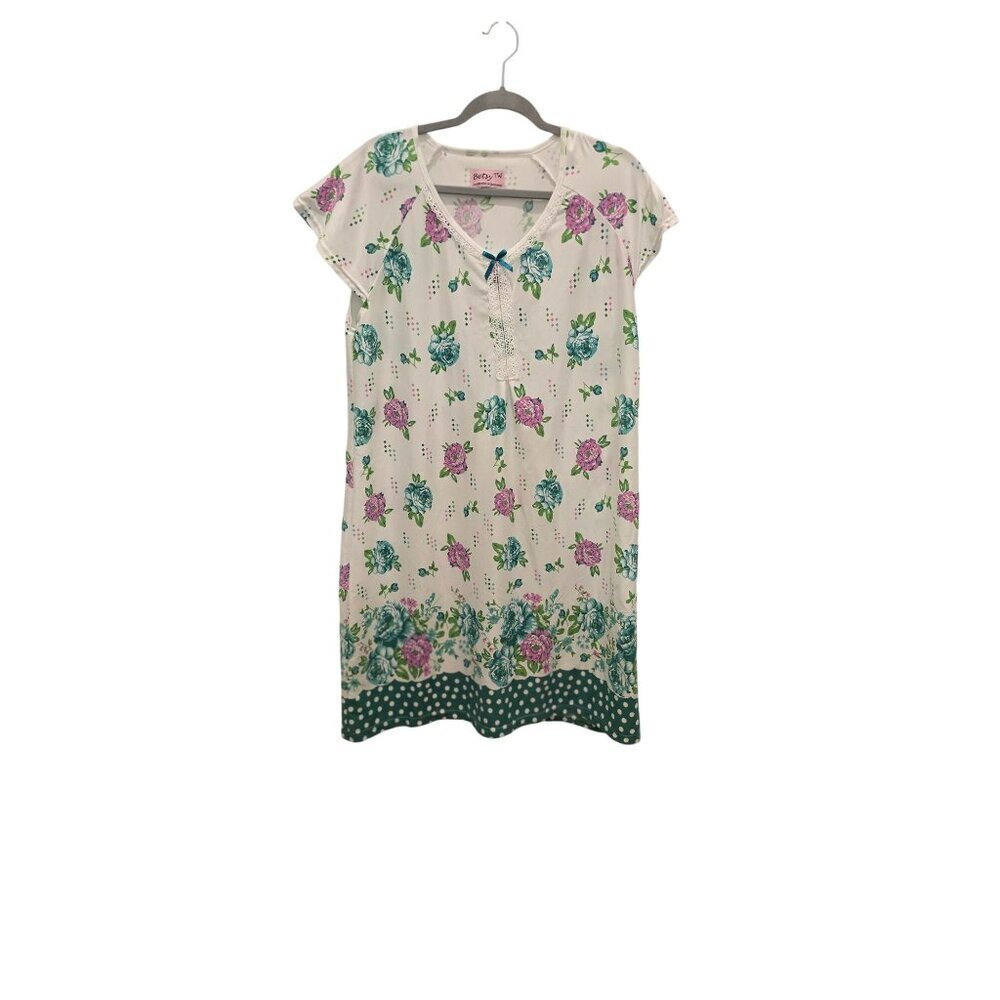Betsy TW Floral Nightgown With Lace Trim & Polka Dot Hem XL